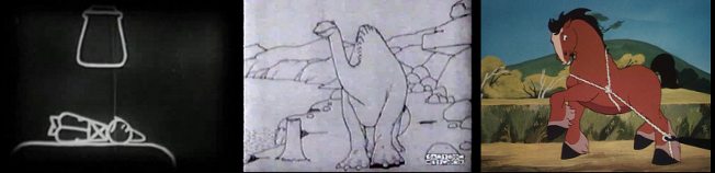 Pieštinė animacija: Émile Cohl. Fantastmagorie (1908); Winsor McCay. Gertie the Dinosaur (1914); John Halas, Joy Batchelor. Animal Farm (1954)